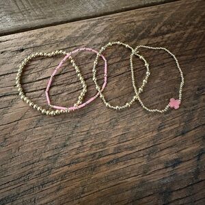 Gold and Pink Beaded Bracelets Set (4)